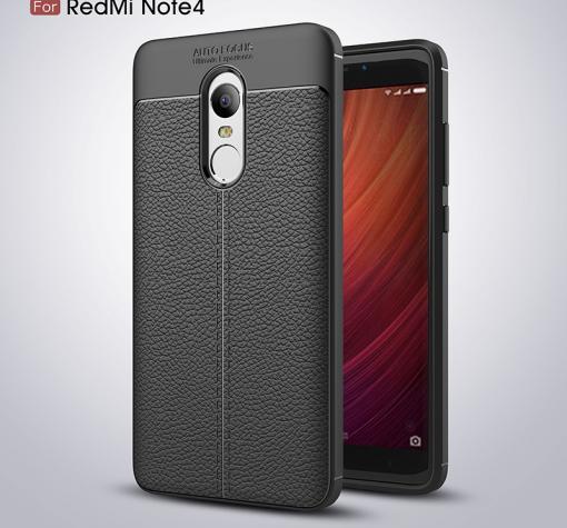 Луксозен силиконов калъф / гръб / TPU за Xiaomi RedMi Note 4 / RedMi Note 4X - черен / имитиращ кожа