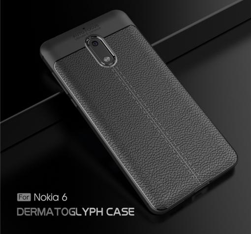 Луксозен силиконов калъф / гръб / TPU за Nokia 6 2017 - черен / имитиращ кожа