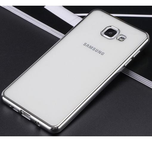 Луксозен силиконов гръб TPU за Samsung A3 2016 A310 - прозрачен / сребрист кант