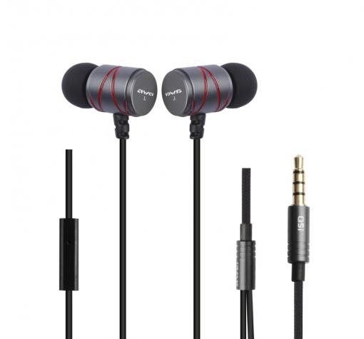 Оригинални стерео слушалки AWEI Q5i / handsfree / 3.5mm за смартфон - Графит