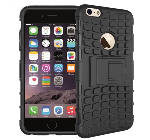 Силиконов гръб TPU Hybrid с твърда част и стойка за Apple iPhone 6 / iPhone 6S - черен