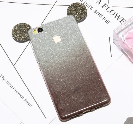 Луксозен силиконов калъф / гръб / TPU 3D за Huawei P10 Lite - преливащ / сиво и сребристо / миши ушички / 2в1