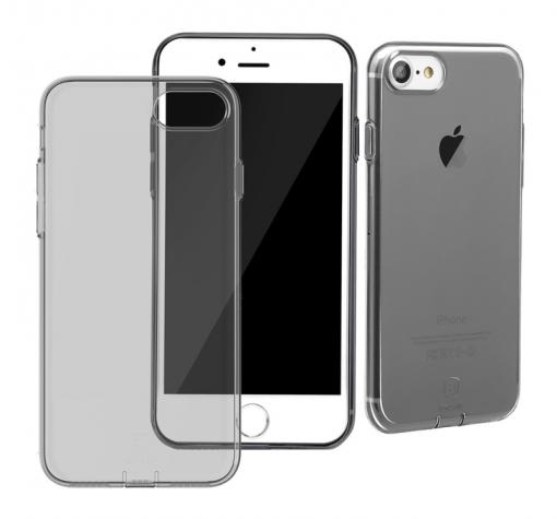 Оригинален силиконов калъф / гръб / TPU Baseus Simple Series за Apple iPhone 7 - черен / прозрачен