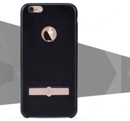 Луксозен твърд гръб / капак / TOTU Desing Skin Series със стойка за Apple iPhone 6 / 6S - черен / кожен