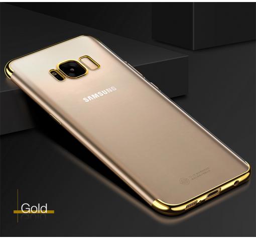 Луксозен силиконов калъф / гръб / TPU за Samsung S8 G950 - прозрачен / кант Gold