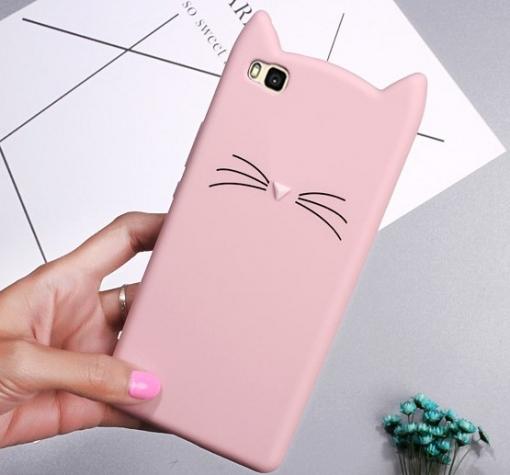 Силиконов калъф / гръб / TPU 3D за Huawei P10 - котешки ушички / розов