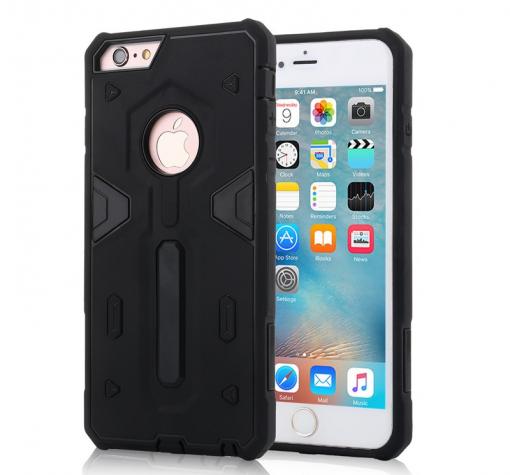 Силиконов гръб TPU MOTOMO Hybrid с твърда част 2в1 за Apple iPhone 6 / iPhone 6S - черен с черно