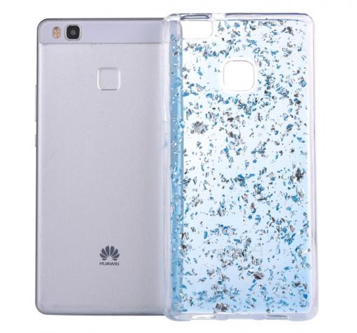 Силиконов калъф / гръб / TPU 3D за Huawei P10 Lite - прозрачен със сини елементи