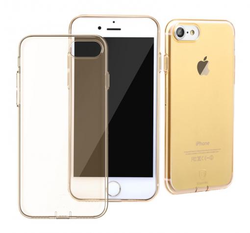 Оригинален силиконов калъф / гръб / TPU Baseus Simple Series за Apple iPhone 7 - златист / прозрачен