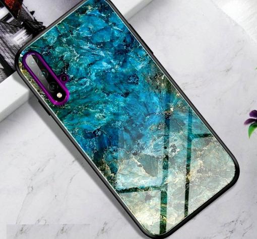 Луксозен стъклен твърд гръб за Samsung Note 10 N970 - син / златисти орнаменти