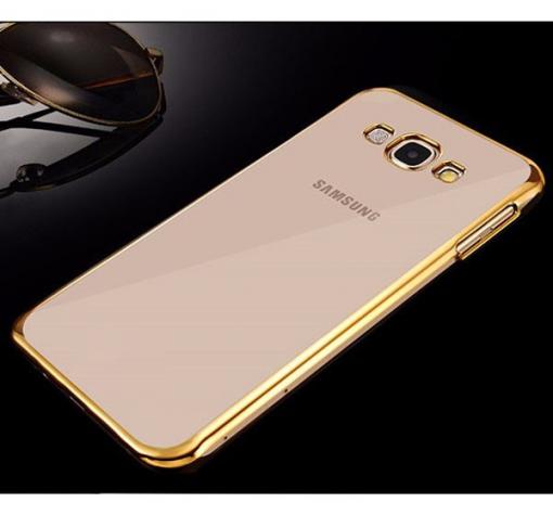 Силиконов калъф / гръб / TPU за Samsung J7 / Samsung J7 - прозрачен / златист кант