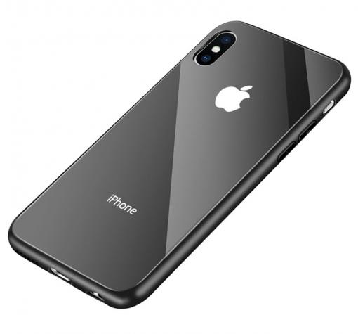 Луксозен стъклен твърд гръб за Apple iPhone X - черен