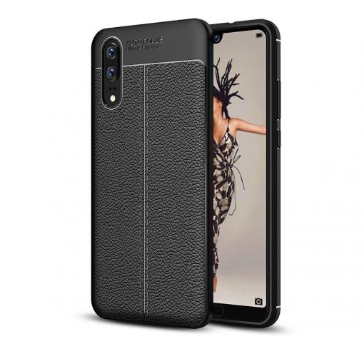 Луксозен силиконов калъф / гръб / TPU за Huawei P20 Pro - черен / имитиращ кожа