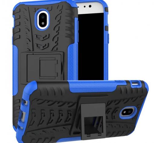 Силиконов гръб TPU Hybrid с твърда част и стойка за Samsung J7 2017 J730 - черен със синьо
