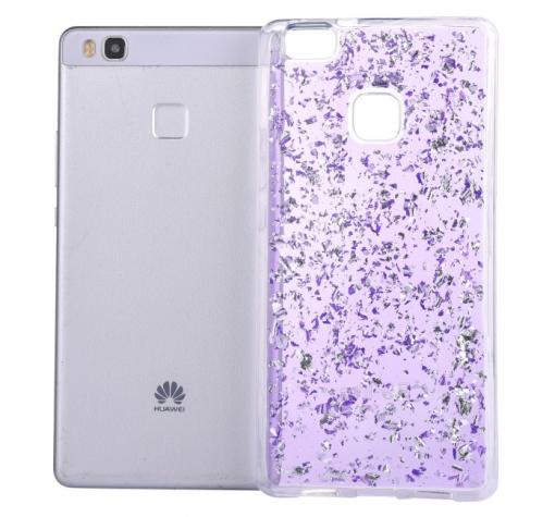 Силиконов калъф / гръб / TPU 3D за Huawei P10 Lite - прозрачен с лилави елементи