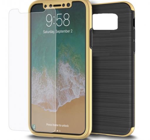 Луксозен гръб 2in1 360° Full Cover с твърда рамка за Apple iPhone 6 Plus / iPhone 6S Plus - черно и златисто / лице и гръб