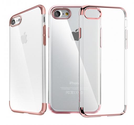 Оригинален твърд гръб Baseus Glliter Case за Apple iPhone 7 - прозрачен / Rose Gold кант