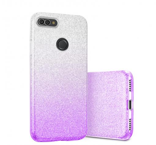 Силиконов калъф / гръб / TPU за Huawei Y7 2018 - преливащ / сребристо и лилаво / брокат