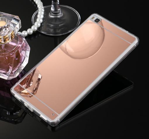 Луксозен силиконов калъф / гръб / TPU за Huawei Ascend P8 / Huawei P8 - Rose Gold / огледален