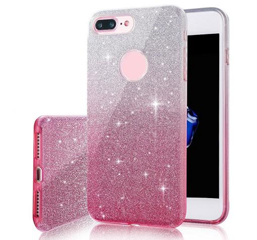 Луксозен ултра тънък силиконов калъф / гръб / TPU Ultra Thin FSHANG за Apple iPhone 7 Plus - сребристо и розово / преливащ / брокат