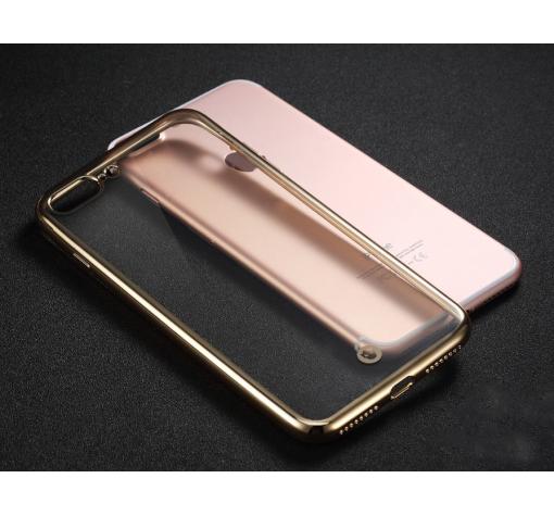 Луксозен силиконов калъф / гръб / TPU FSHANG Shining case за Apple iPhone 7 - прозрачен / златист кант