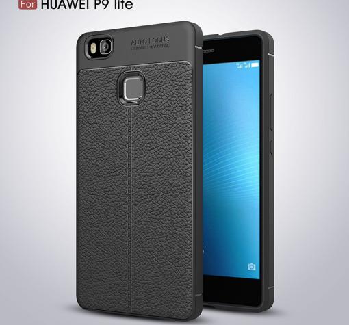 Луксозен силиконов калъф / гръб / TPU за Huawei P9 Lite - черен / имитиращ кожа