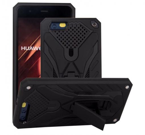 Силиконов гръб TPU Hybrid с твърда част и стойка за Huawei P9 Plus - черен