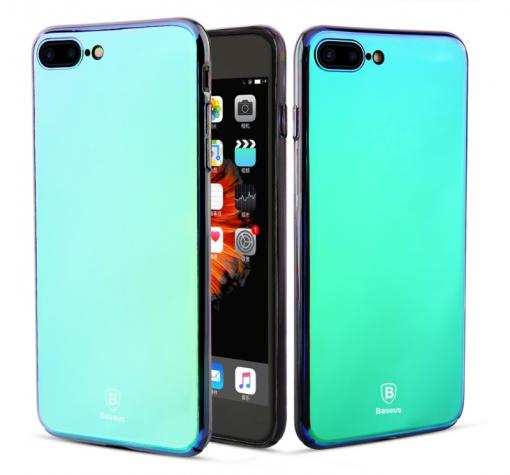 Оригинален гръб Baseus Glass Case за Apple iPhone 7 - синьо-зелен / огледален