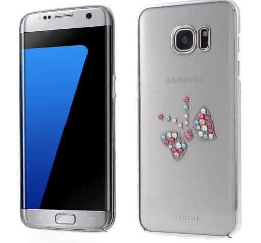 Луксозен твърд гръб X-FITTED Swarovski Diamond за Samsung S7 G930 - прозрачен със сребрист кант / Crystal Royal Butte