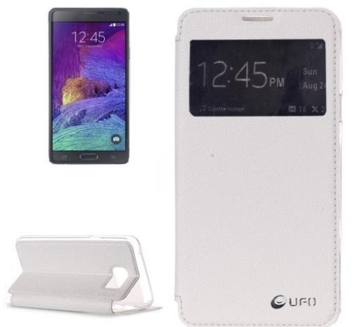 Луксозен кожен калъф Flip тефтер S-View UFO със стойка за Samsung Note 5 N920 - бял
