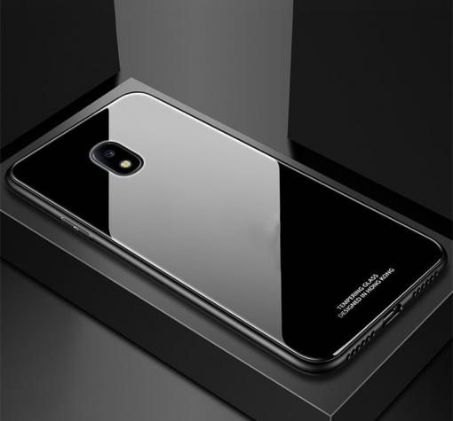 Луксозен стъклен твърд гръб за Samsung J5 2017 J530 - черен