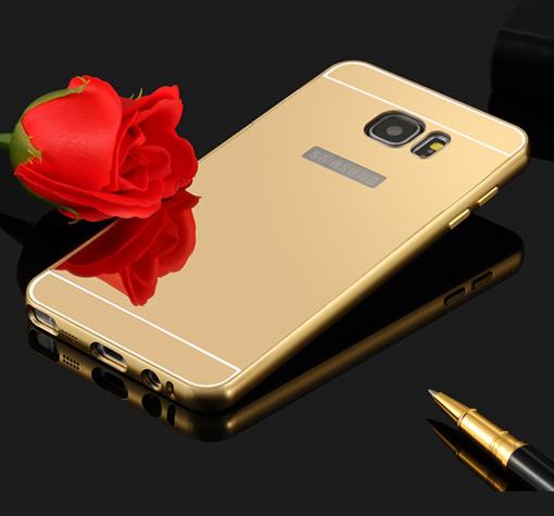 Луксозен алуминиев бъмпер с твърд гръб за Samsung S7 Edge G935 - огледален / златист