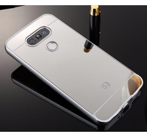Луксозен алуминиев бъмпер с твърд гръб за LG G5 - огледален / сребрист