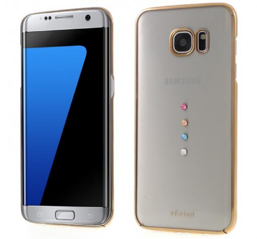 Луксозен твърд гръб X-FITTED Swarovski Diamond за Samsung S7 Edge G935 - прозрачен със златист кант / Crystal Icon Pro Diamond