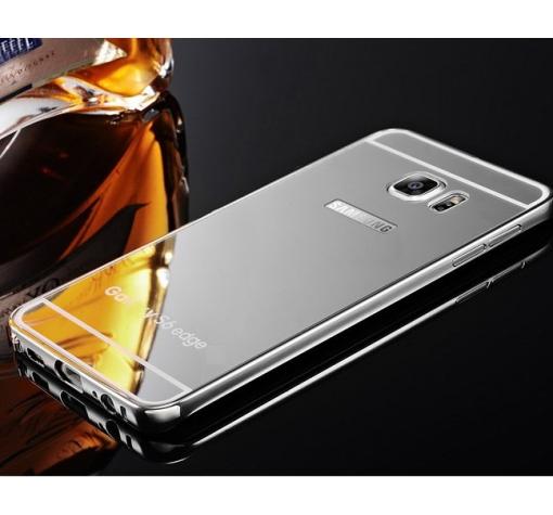 Луксозен алуминиев бъмпер с твърд гръб за Samsung S6 Edge G925 - огледален / Silver