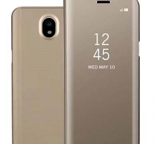 Луксозен калъф Clear View Cover с твърд гръб за Samsung J3 2017 J330 - Gold
