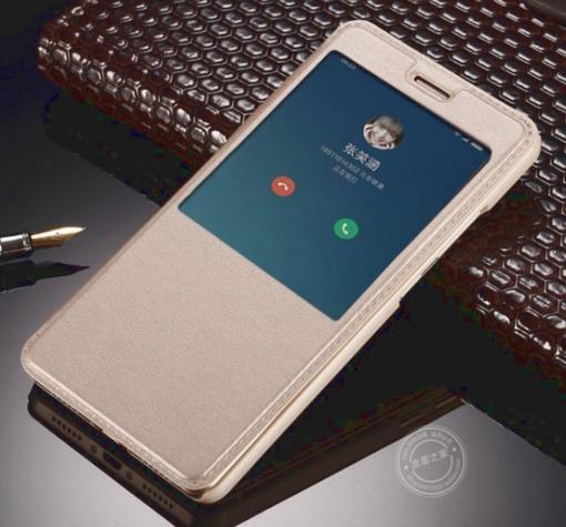 Кожен калъф Flip тефтер S-View за Xiaomi RedMi Note 4 - златист