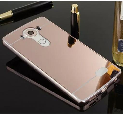 Луксозен алуминиев бъмпер с твърд гръб за LG G4 - огледален / Rose Gold