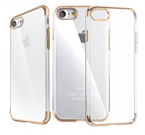 Оригинален твърд гръб Baseus Glliter Case за Apple iPhone 7 - прозрачен / златист кант