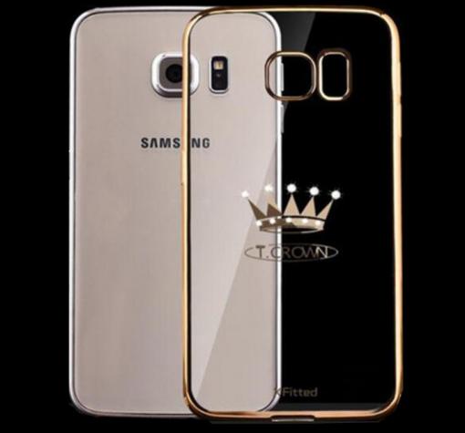 Луксозен твърд гръб с камъни X-Fitted Crown Swarovski за Samsung S7 G930 - прозрачен / златист кант