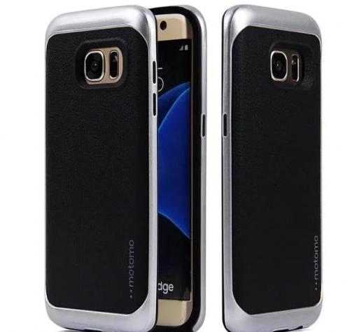 Луксозен твърд гръб MOTOMO Hybrid със силиконов кант за Samsung J5 2016 J510 - черен със сребрист кант / имитиращ кожа