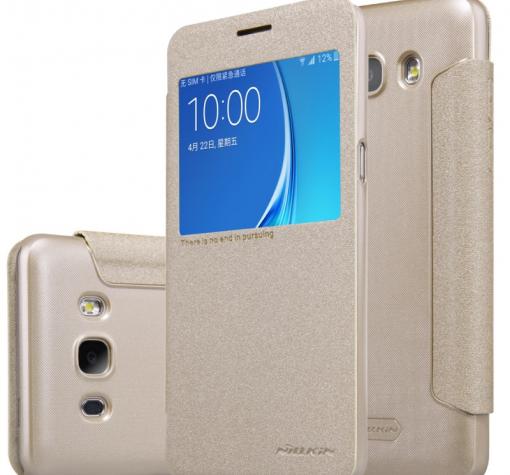 Луксозен кожен калъф Flip тефтер S-View NILLKIN Sparkle за Samsung J5 2016 J510 - златист