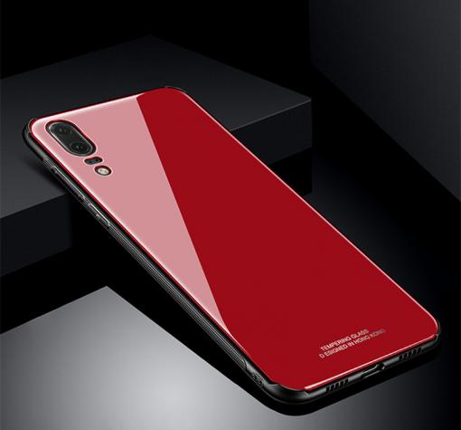 Луксозен стъклен твърд гръб за Huawei P20 - червен