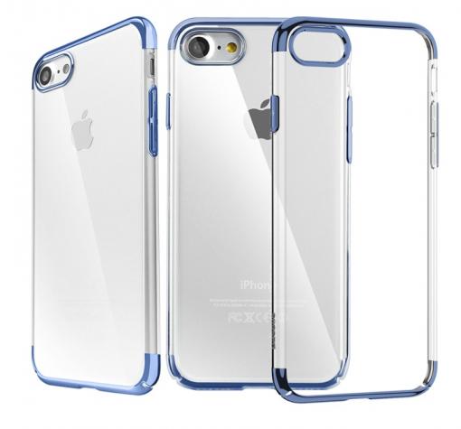 Оригинален твърд гръб Baseus Glliter Case за Apple iPhone 7 - прозрачен / син кант