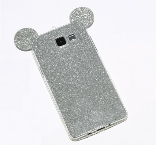 Луксозен силиконов калъф / гръб / TPU 3D за Samsung A5 2017 A520 - сребрист / брокат / миши ушички / 2в1