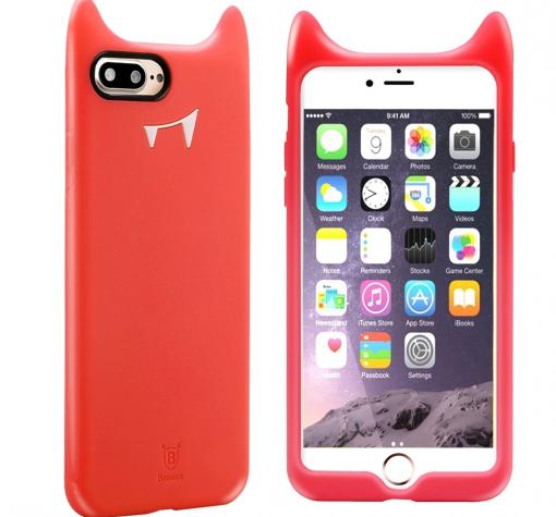 Ултра тънък силиконов калъф / гръб / TPU Ultra Thin Baseus за Apple iPhone 7 - червен / Devilbaby