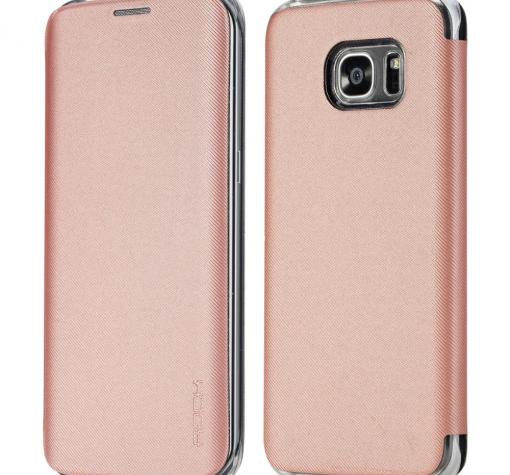 Луксозен кожен калъф тефтер ROCK Veena Series за Samsung S7 G930 - Rose Gold