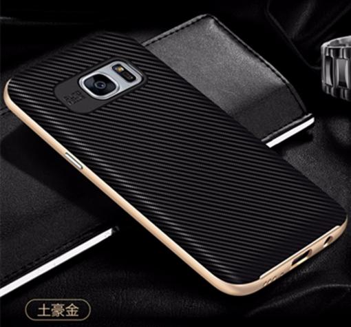 Луксозен силиконов калъф / гръб / TPU за Samsung S7 G930 - черен със златист кант / carbon