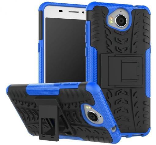 Силиконов гръб TPU Hybrid с твърда част и стойка за Huawei Y5 2017 / Huawei Y6 2017 - черен / синьо