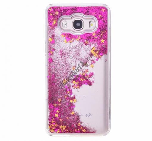 Луксозен твърд гръб 3D за Samsung J7 2016 J710 - прозрачен / цикламен брокат / звездички